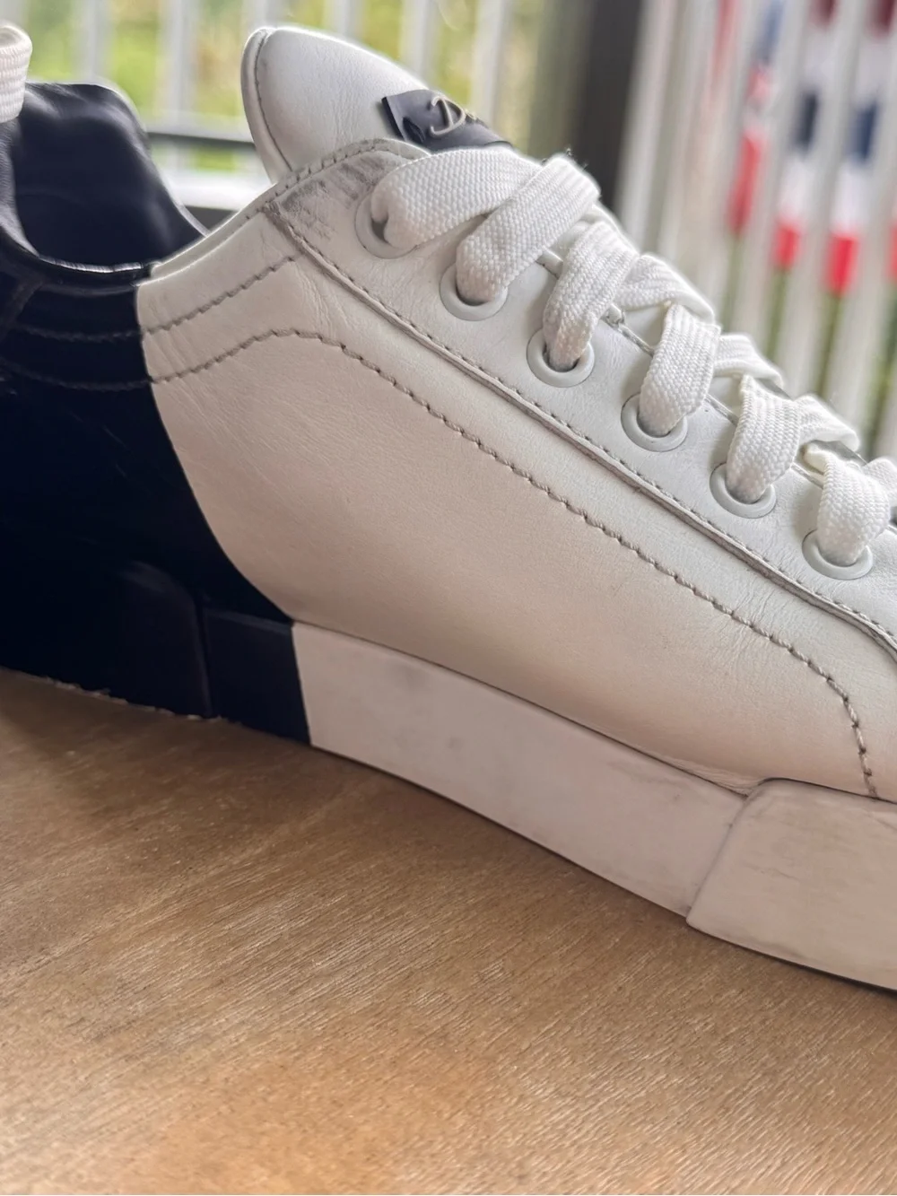 Dolce & Gabbana Portofino Leather Sneakers White Black Logo Size 38.5